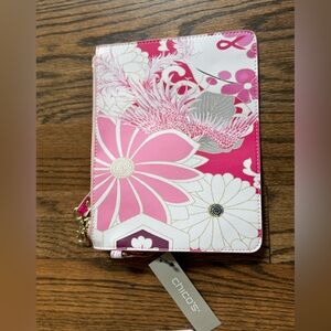 Chico’s Pink Ribbon Print Zip Pouch Wristlet – NWT